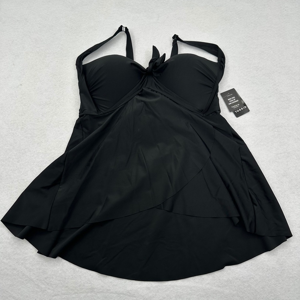 Torrid Wireless Babydoll Tie-Front Tankini Top Deep Black 0 D/DD 43450597 NWT